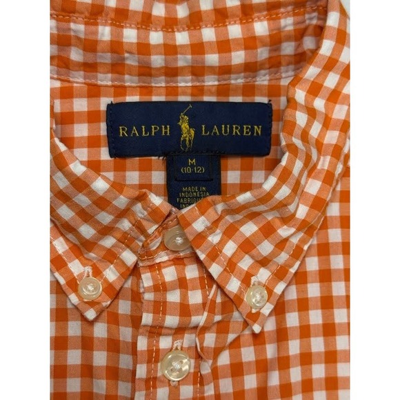 Ralph Lauren Button Up Shirt Boys Size Medium 10/12 Orange Check Long Sleeve - Picture 4 of 8